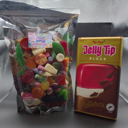 Kiwi Candy Treat Combo - 1kg Mystery Pick 'N Mix + 250g Whittakers Jellytip Chocolate!