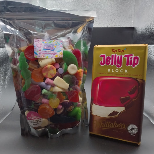 Kiwi Candy Treat Combo - 1kg Mystery Pick 'N Mix + 250g Whittakers Jellytip Chocolate!