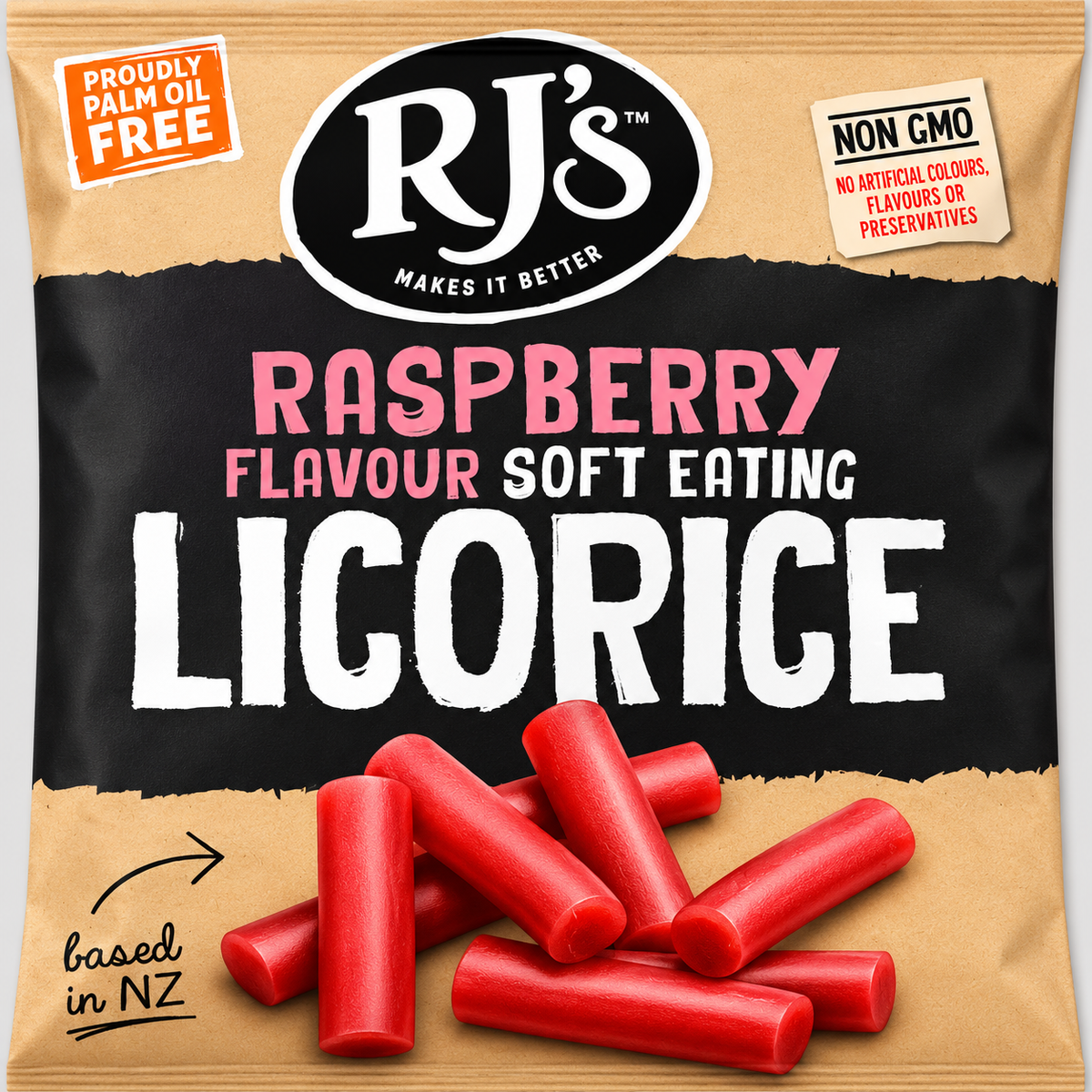 RJ's Raspberry Soft Eating Licorice 300g